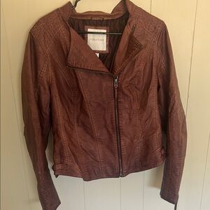 Maurices Leather Brown Moto Jacket with Asymmetrical Zipper